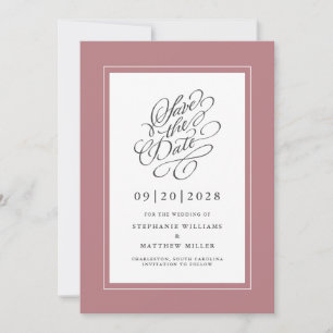 Dusty Rose Elegant Pink Wedding Calligraphy Script Save The Date