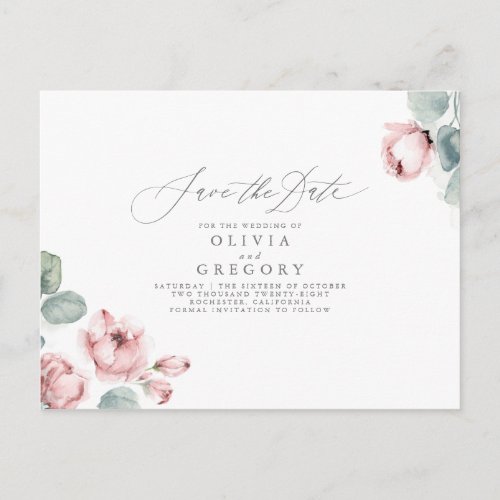 Dusty Rose Elegant Romantic Save The Date Announcement Postcard