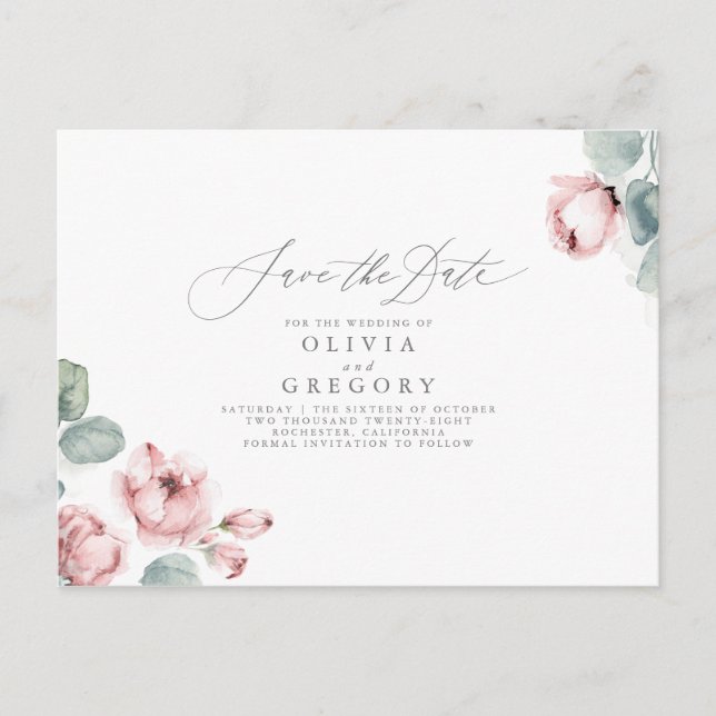 Dusty Rose Elegant Romantic Save The Date Announcement Postcard (Front)