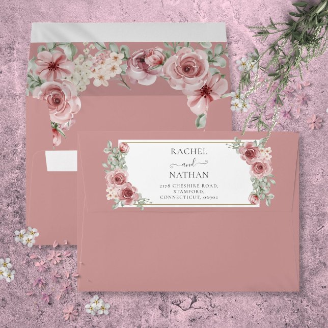 Dusty Rose Elegant Roses Floral Wedding Envelope (Dusty Rose Elegant Roses Floral Wedding Envelope)