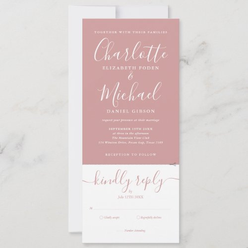 Dusty Rose Elegant Script All In One Wedding Invitation