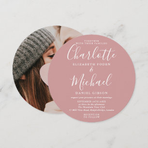 Dusty Rose Elegant Script Circular Photo Wedding Invitation