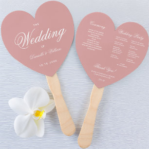 Dusty Rose Elegant Script Heart Wedding Program Hand Fan