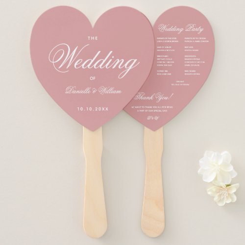 Dusty Rose Elegant Script Heart Wedding Program Hand Fan