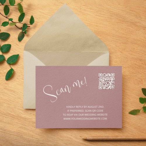 Dusty Rose Elegant Script  QR Code Wedding RSVP  Enclosure Card