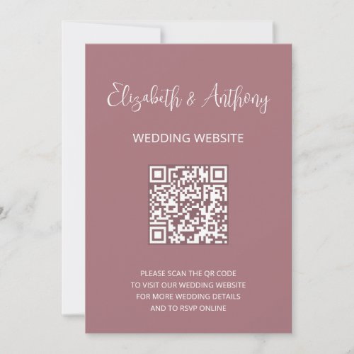 Dusty Rose Elegant Script  QR Code Wedding RSVP Invitation