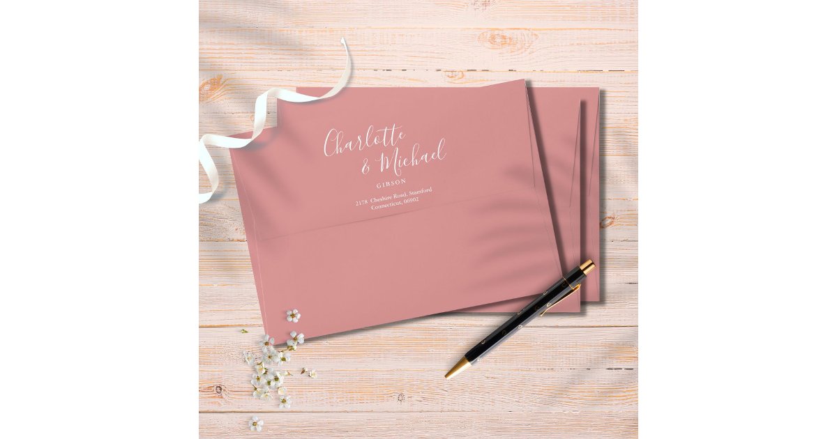Dusty Rose Elegant Script Simple Return Address Envelope | Zazzle