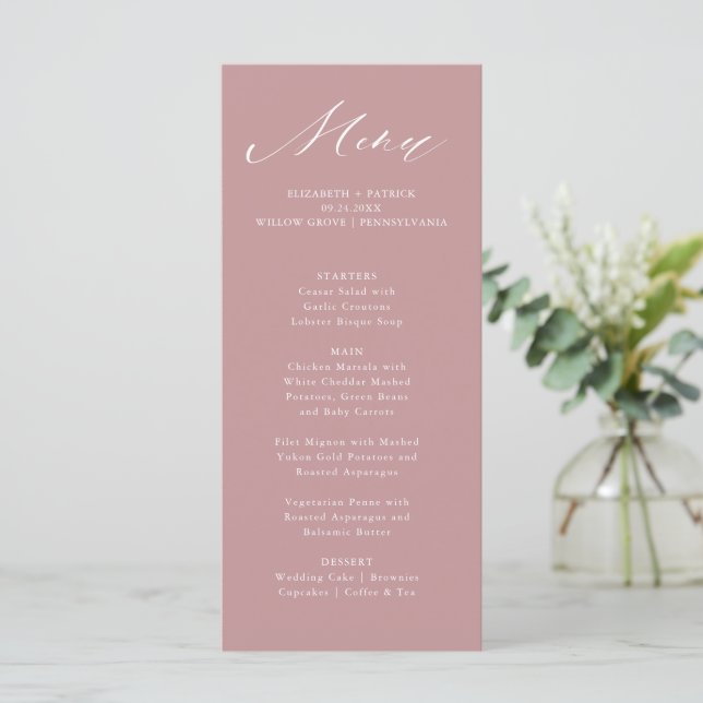 Dusty Rose Elegant Script Typography Menu (Standing Front)