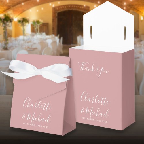 Dusty Rose Elegant Script Wedding Favor Boxes