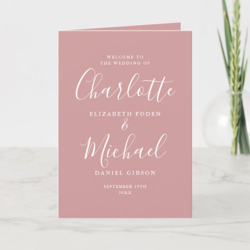 Dusty Rose Elegant Signature Script Wedding Program