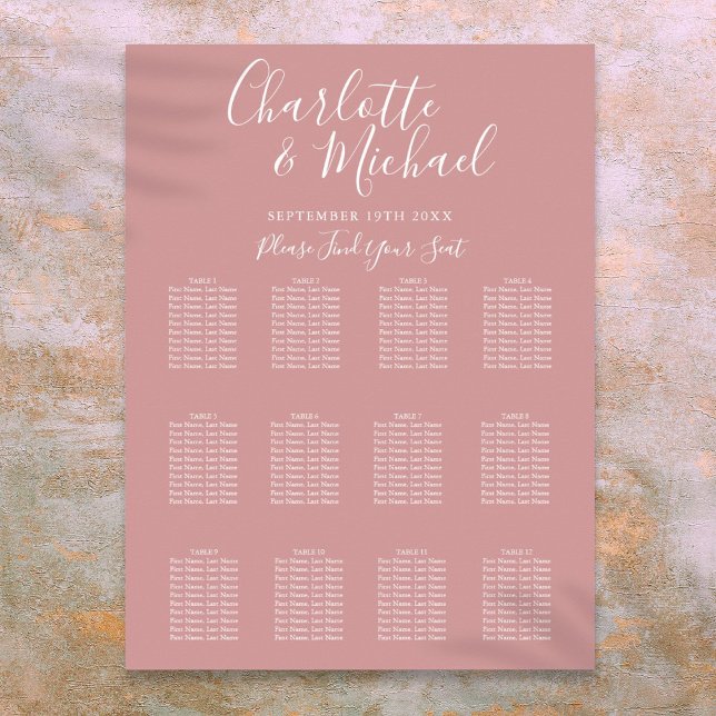 Dusty Rose Elegant Signature Wedding Seating Chart (Dusty Rose Elegant Signature Wedding Seating Chart)