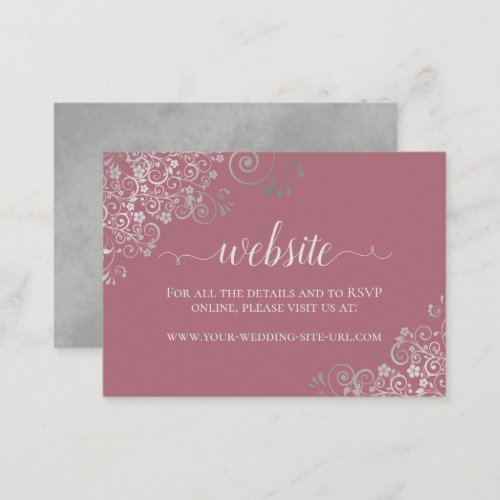 Dusty Rose Elegant Silver Lace Wedding Website Enclosure Card