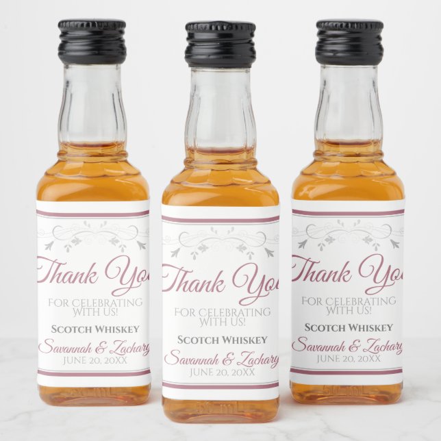 Dusty Rose Elegant Simple Wedding Thank You Mini Liquor Bottle Label (Bottles)