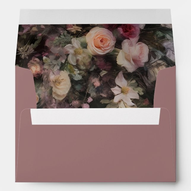 Dusty Rose Elegant Vintage Floral Painting Wedding Envelope (Back (Bottom))