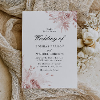 Dusty Rose Elegant Vintage Roses Wedding Invitation