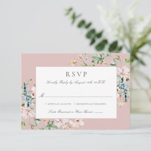 Dusty Rose Elegant Watercolor Floral Wedding RSVP Card