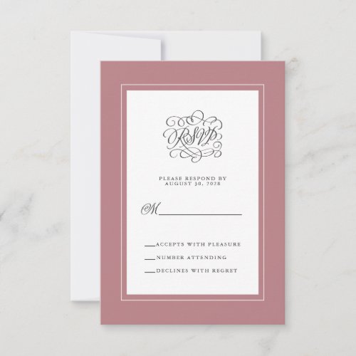 Dusty Rose Elegant Wedding Calligraphy Enclosure RSVP Card