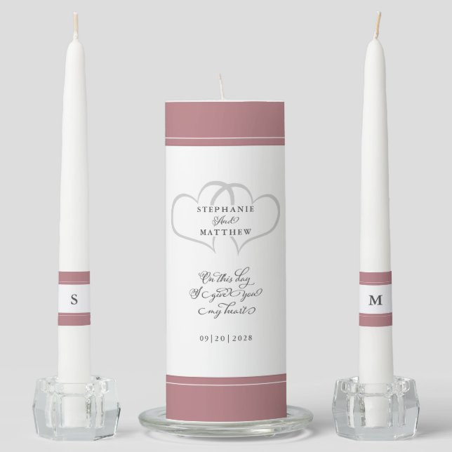 Dusty Rose Elegant Wedding Ceremony Bride Groom Unity Candle Set (Front)