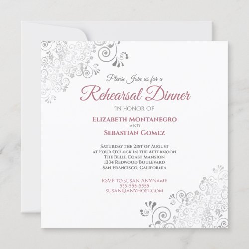 Dusty Rose Elegant Wedding Rehearsal Dinner Invitation
