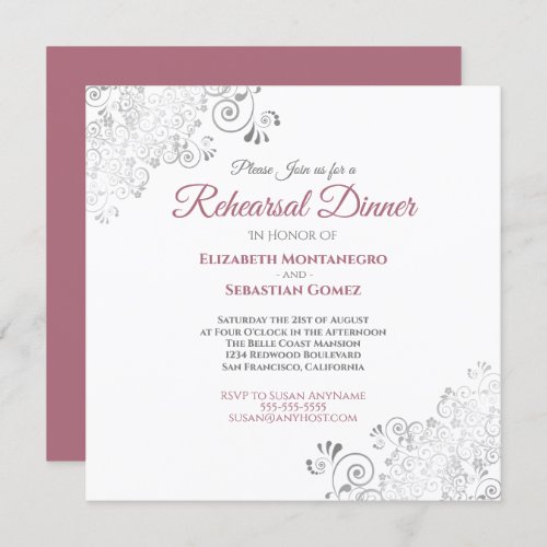 Dusty Rose Elegant Wedding Rehearsal Dinner Invitation