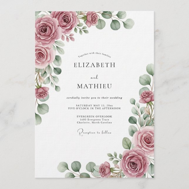 Dusty Rose Ethereal Flora Wedding Invitation (Front)