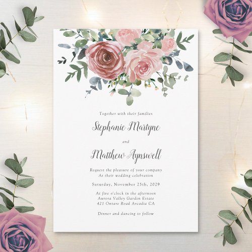 Dusty Rose Eucalyptus Botanical Wedding Invitation