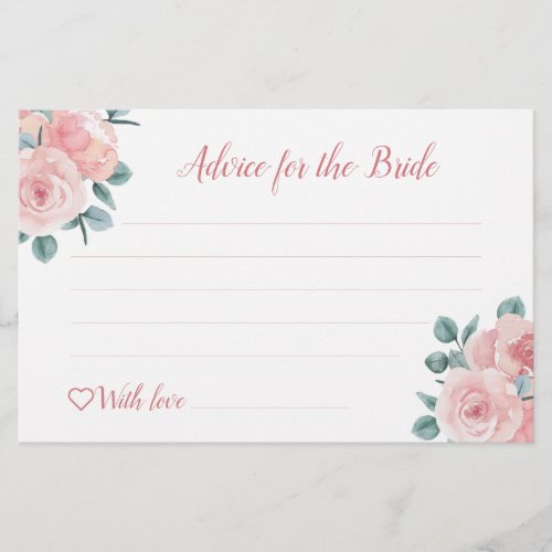 Dusty Rose Eucalyptus Bridal Shower Advice Cards