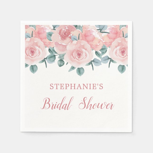 Dusty Rose Eucalyptus Elegant Floral Bridal Shower Napkins (Front)