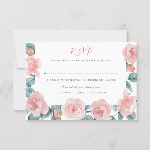Dusty Rose Eucalyptus Elegant Floral Wedding RSVP Card