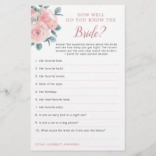 Dusty Rose Eucalyptus Floral Bridal Shower Game