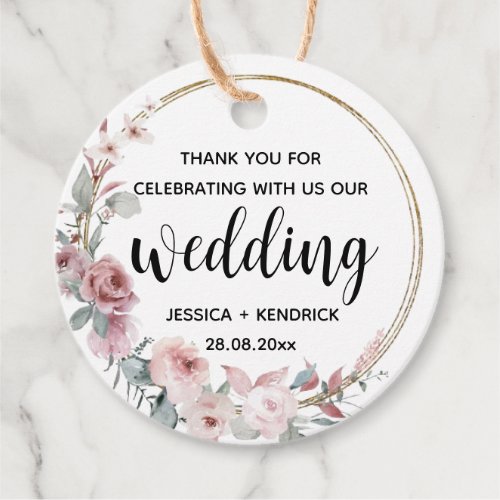 Dusty Rose  Eucalyptus Greenery Round Wedding  Favor Tags