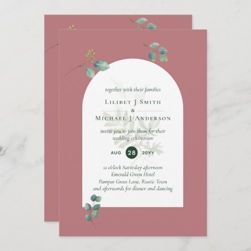 Dusty Rose Eucalyptus Greenery Wedding Arch Invitation