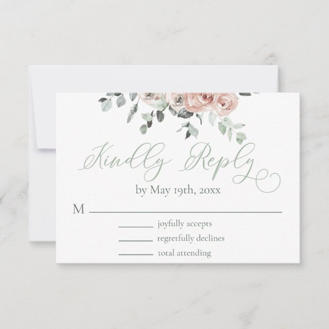 Dusty Rose Eucalyptus Light Greenery Wedding RSVP (Front)
