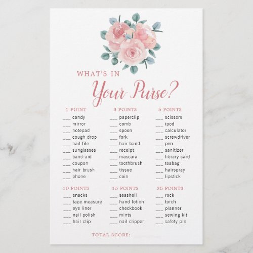 Dusty Rose Eucalyptus Purse Bridal Shower Game