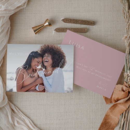 Dusty Rose  Faded Photo Bridesmaid Proposal Card