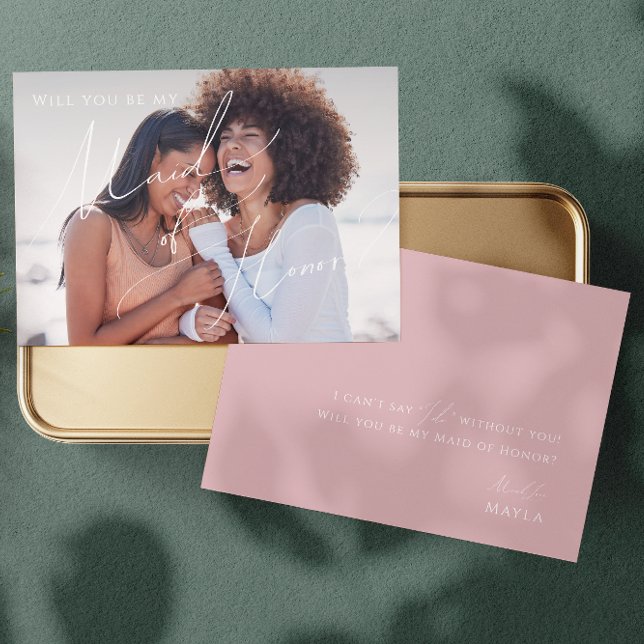 Dusty Rose Faded Photo Maid of Honor Proposal Card (Creator Uploaded)