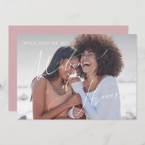 Dusty Rose Faded Photo Matron of Honor Card