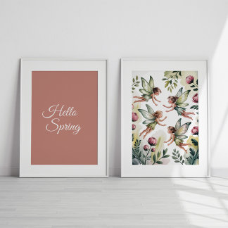 Dusty Rose Fairy Garden Wall Art Set of 2