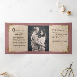 Dusty Rose FairyTale Wedding Photo Tri-Fold Invitation