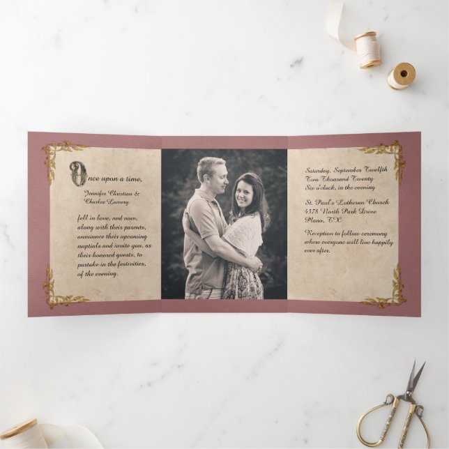 Dusty Rose FairyTale Wedding Photo  Tri-Fold Invitation (Inside)