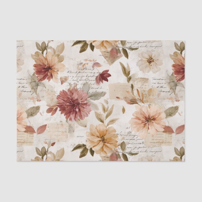 Dusty Rose Fall Floral Tissue Paper (Front)