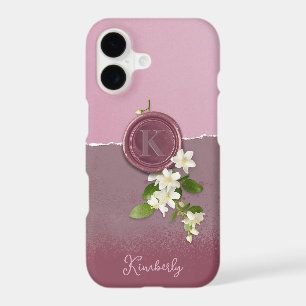 Dusty Rose Faux Wax Seal Monogram Floral  iPhone 17 Case