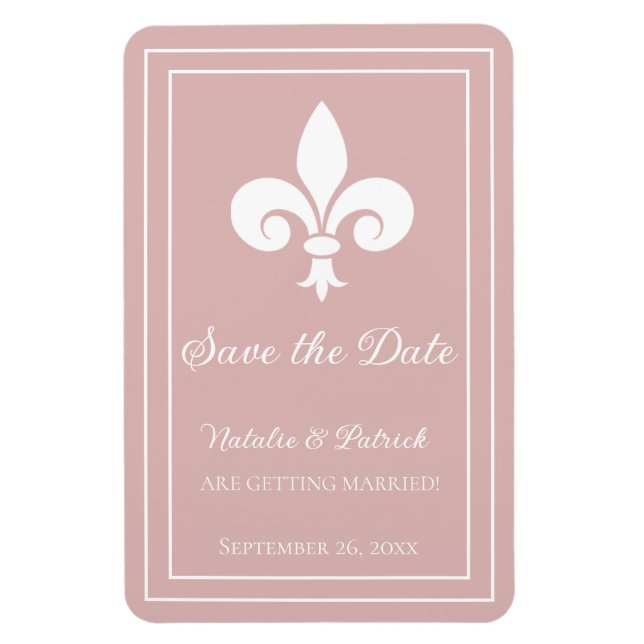 Dusty Rose Fleur de Lis Save the Date Magnet (Vertical)