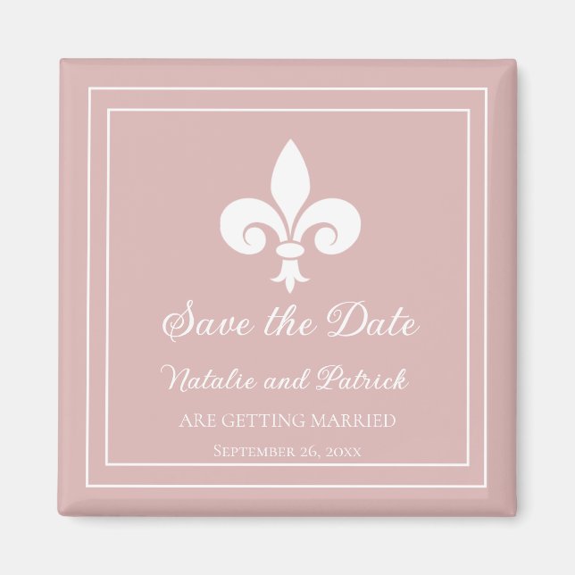 Dusty Rose Fleur de Lis Save the Date Magnet (Front)