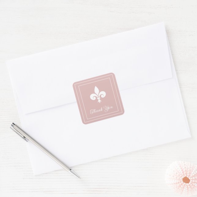 Dusty Rose Fleur de Lis Thank You Stickers (Envelope)