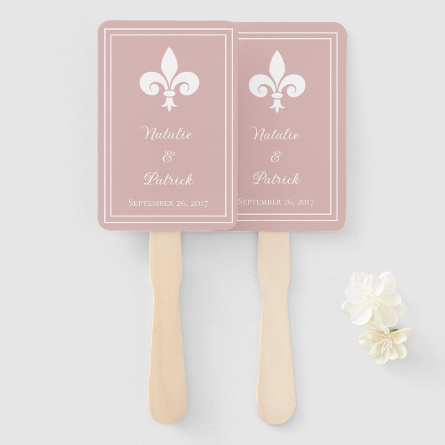 Dusty Rose Fleur de Lis Wedding Hand Fans (Front and Back)