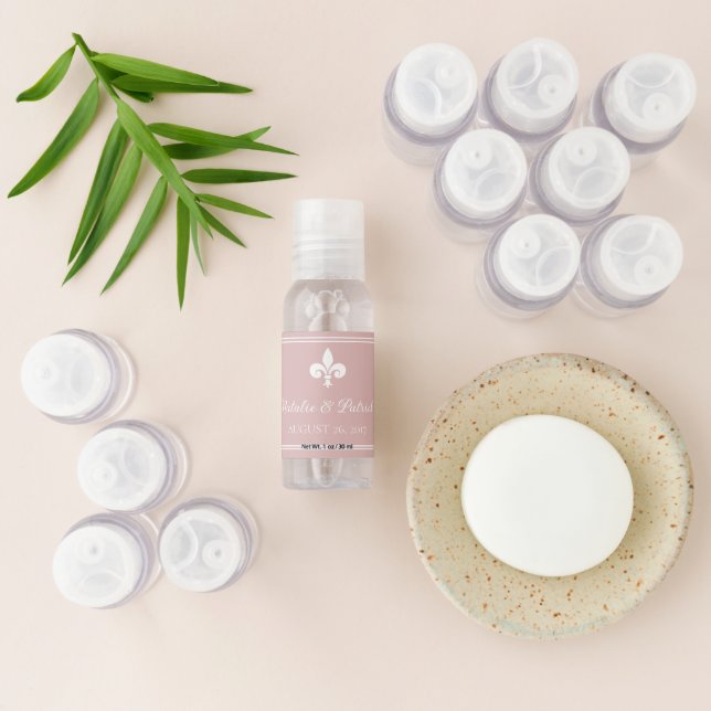 Dusty Rose Fleur de Lis Wedding Hand Sanitizer (Laydown)