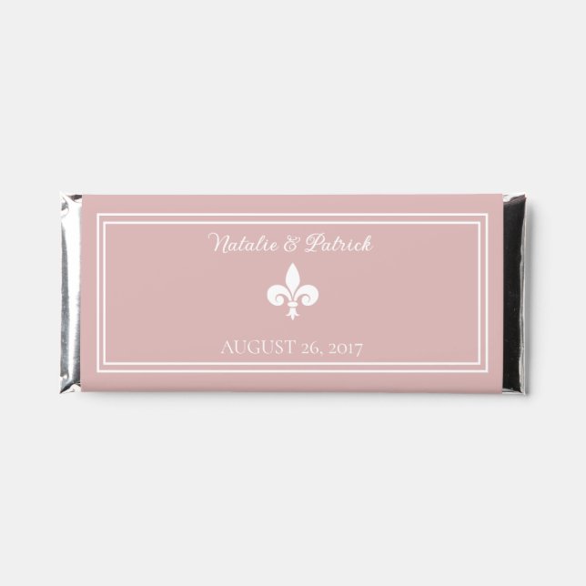 Dusty Rose Fleur de Lis Wedding Hershey Bar Favors (Front)