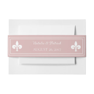 Dusty Rose Fleur de Lis Wedding Invitation Belly Band