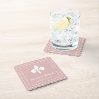 Dusty Rose Fleur de Lis Wedding Paper Coasters